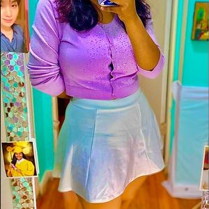 White Skirt and Purple Blouse
